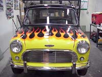 Mini Cooper with Yellow Flames